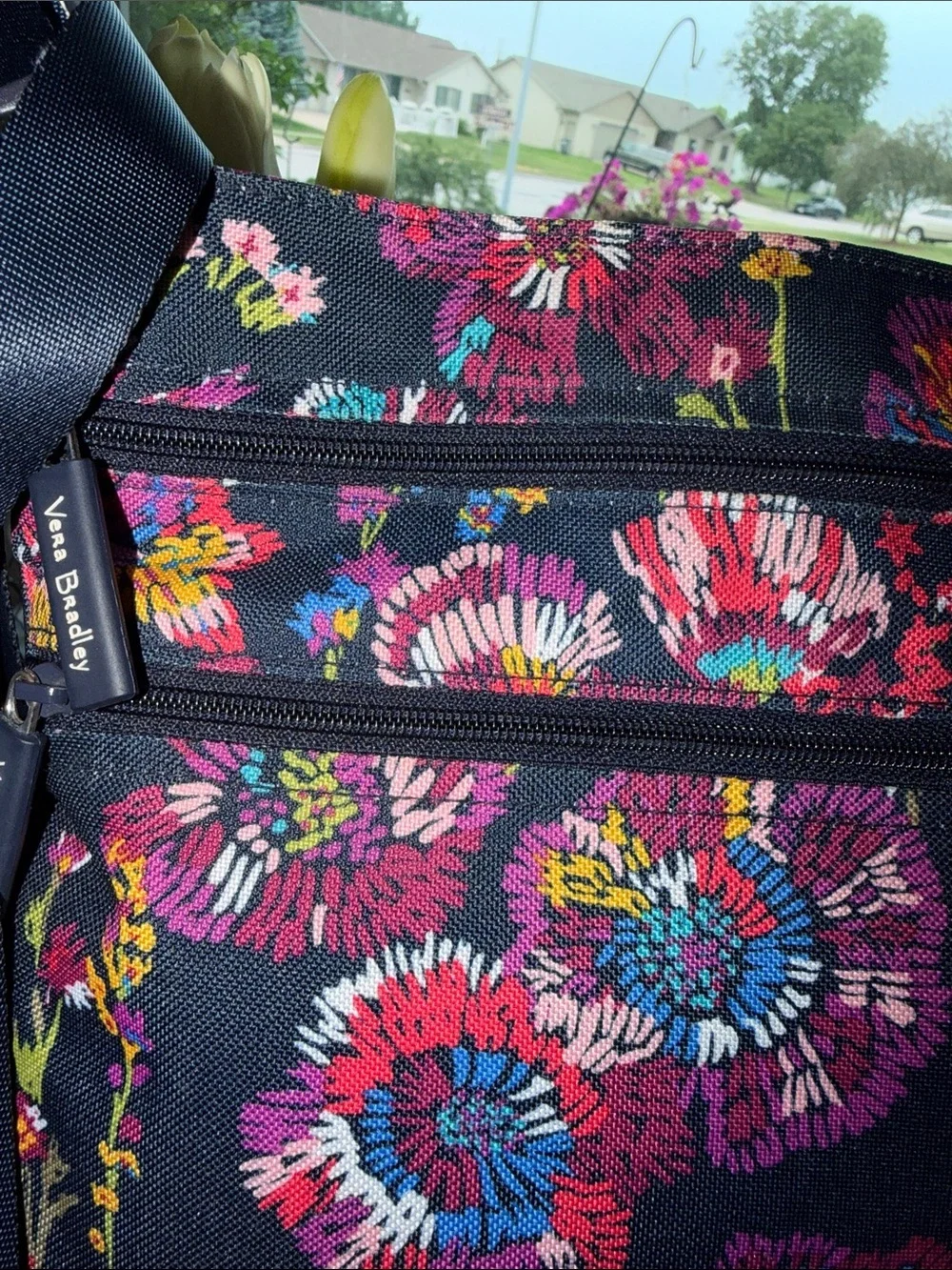 Vera Bradley Original Zip Hipster Crossbody Bag Black Multicolor Floral